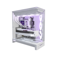 Showcase Gaming-PC Midrange Weiss – 3D-Rendering schräg von vorne, RGB Lavendel