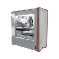 Streaming PC da gaming High-End Bianco – rendering 3D, vista di tre quarti, RGB bianco freddo
