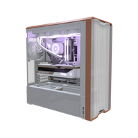 Streaming PC da gaming High-End Bianco – rendering 3D, vista di tre quarti, RGB lavanda