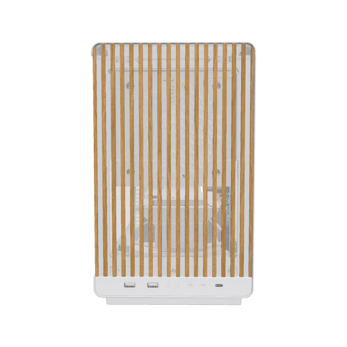Biwak PC da gaming Midrange Bianco – rendering 3D, vista frontale, RGB bianco freddo