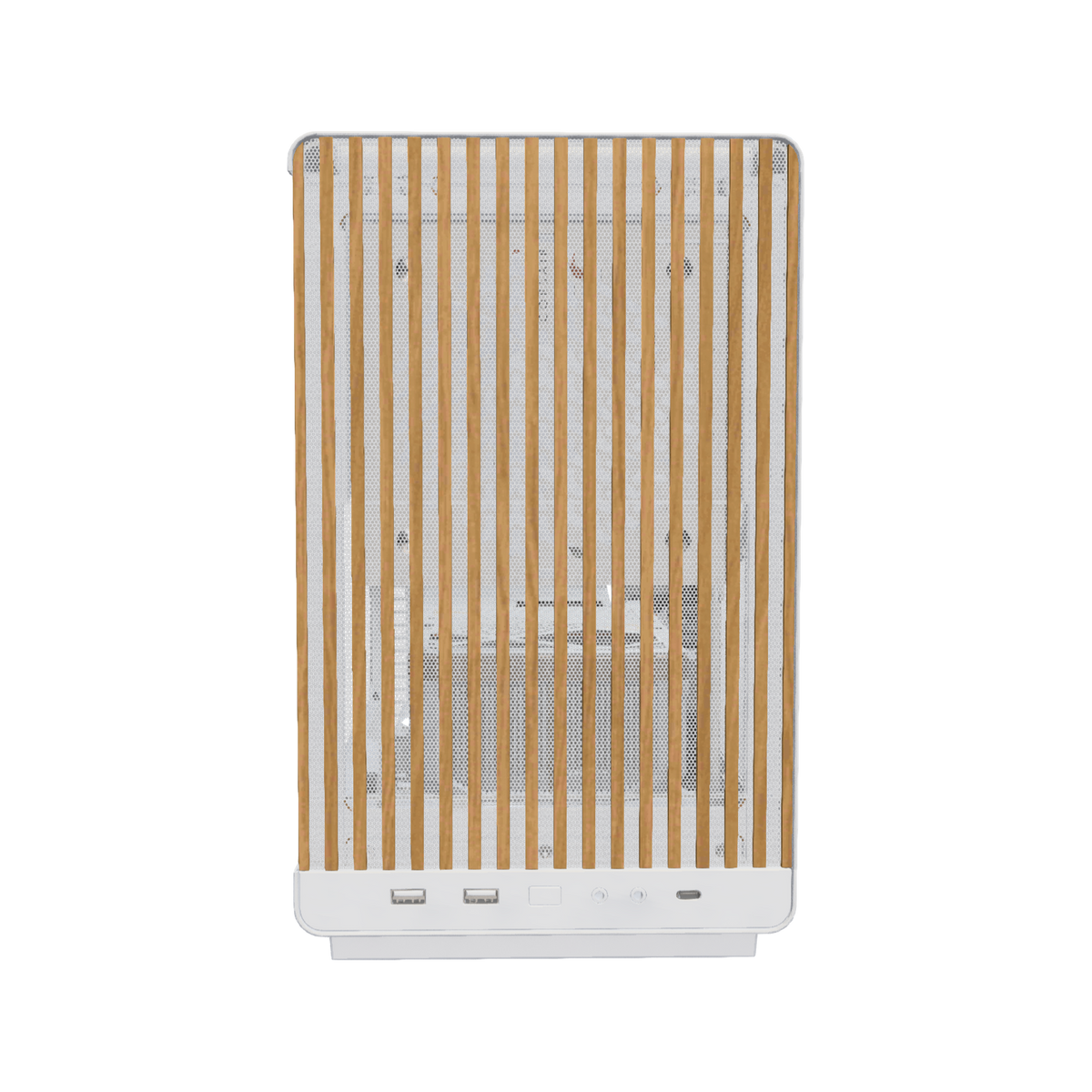 Biwak PC da gaming High-End Bianco – rendering 3D, vista frontale, RGB bianco freddo