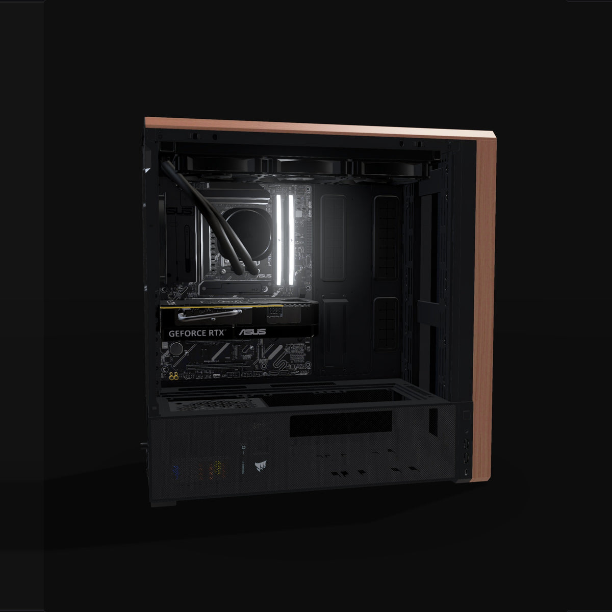 Stazione IA Entry – rendering 3D, vista laterale, RGB bianco freddo