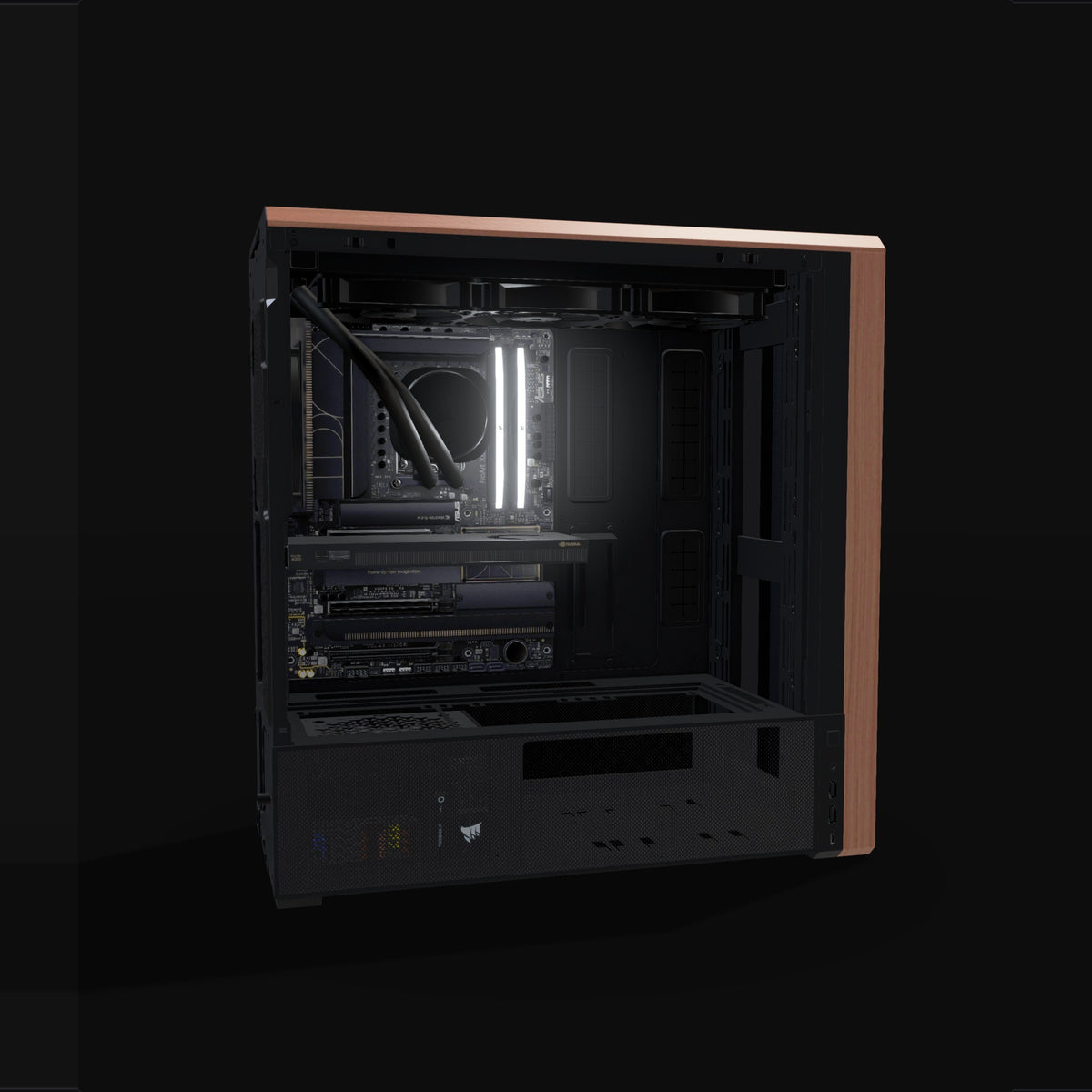AI Station – 3D rendering, side view, RGB cool white