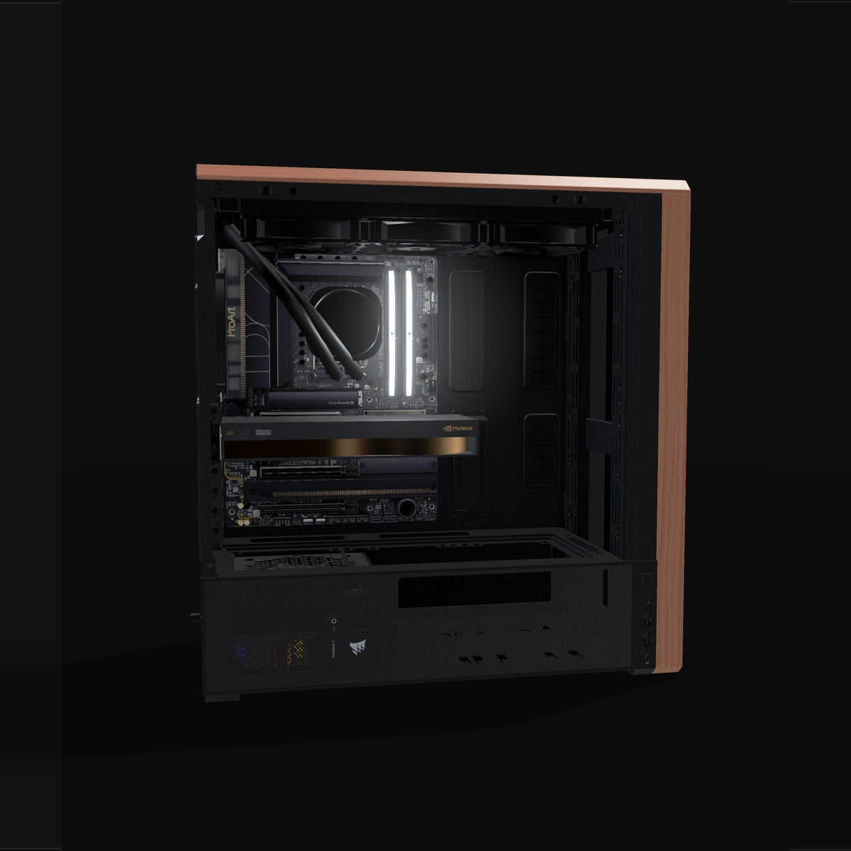 AI Station Pro – 3D rendering, side view, RGB cool white