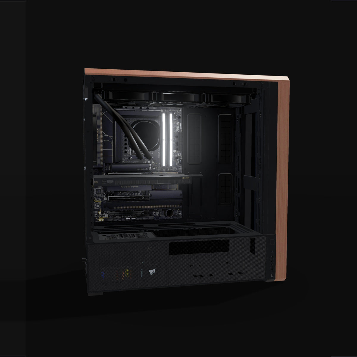 AI Station Duo – 3D rendering, side view, RGB cool white