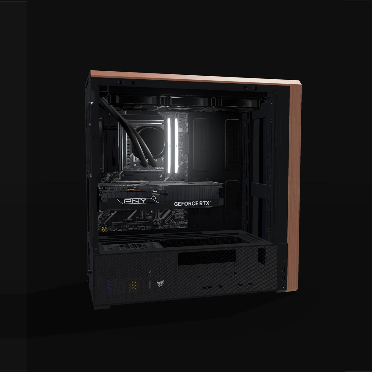 Workstation Creator – 3D rendering, side view, RGB cool white