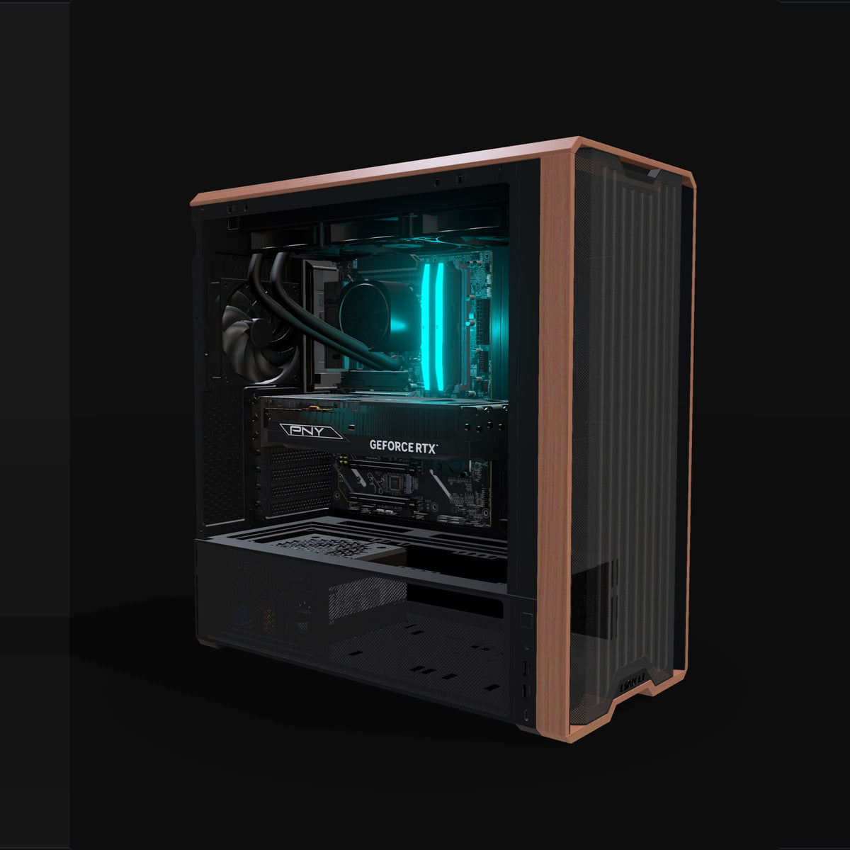 Station de travail Creator – rendu 3D, vue de trois quarts, RGB cyan