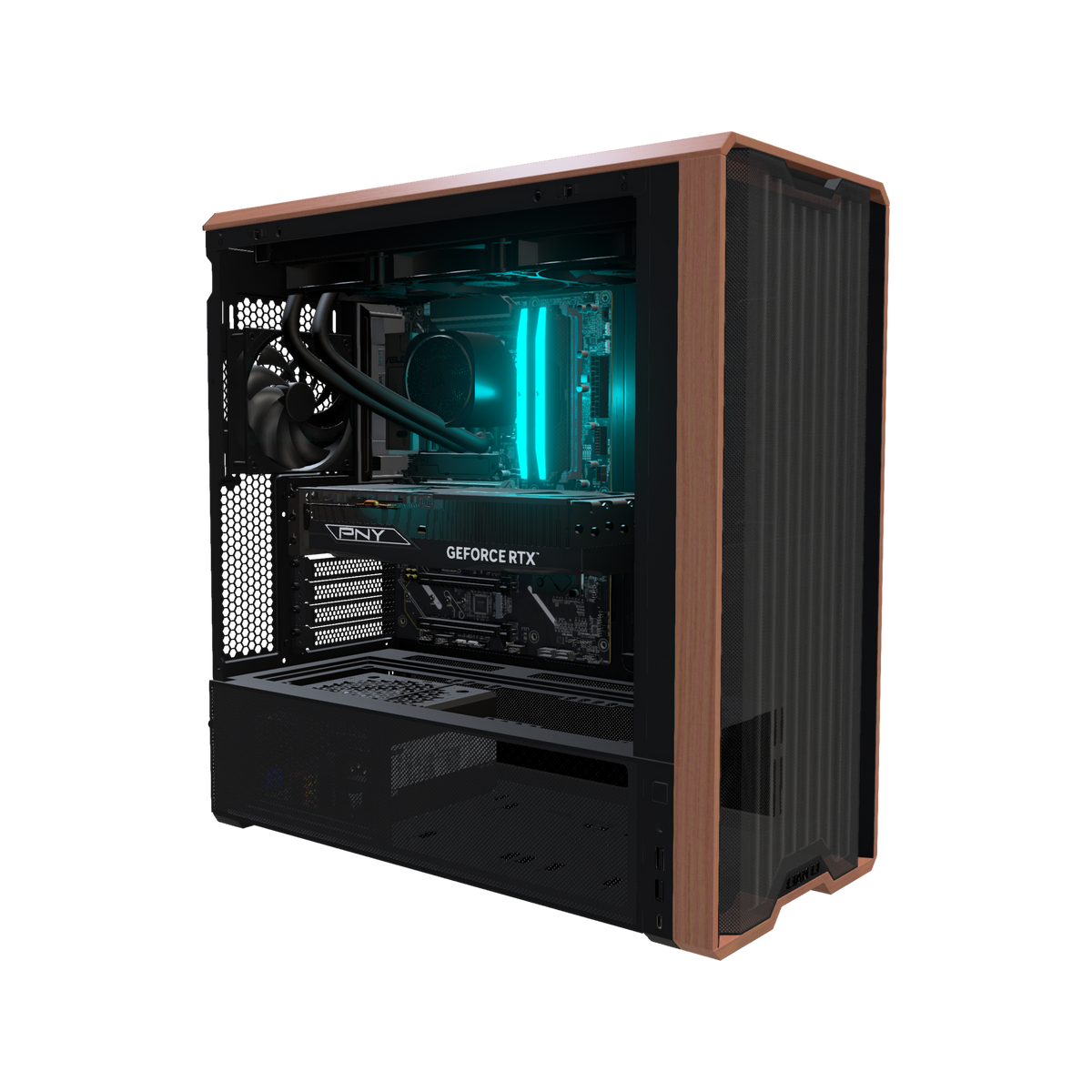 Workstation Creator – 3D-Rendering schräg von vorne, RGB Cyan