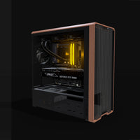 Workstation Creator Pro – 3D rendering, front three-quarter view, RGB orange