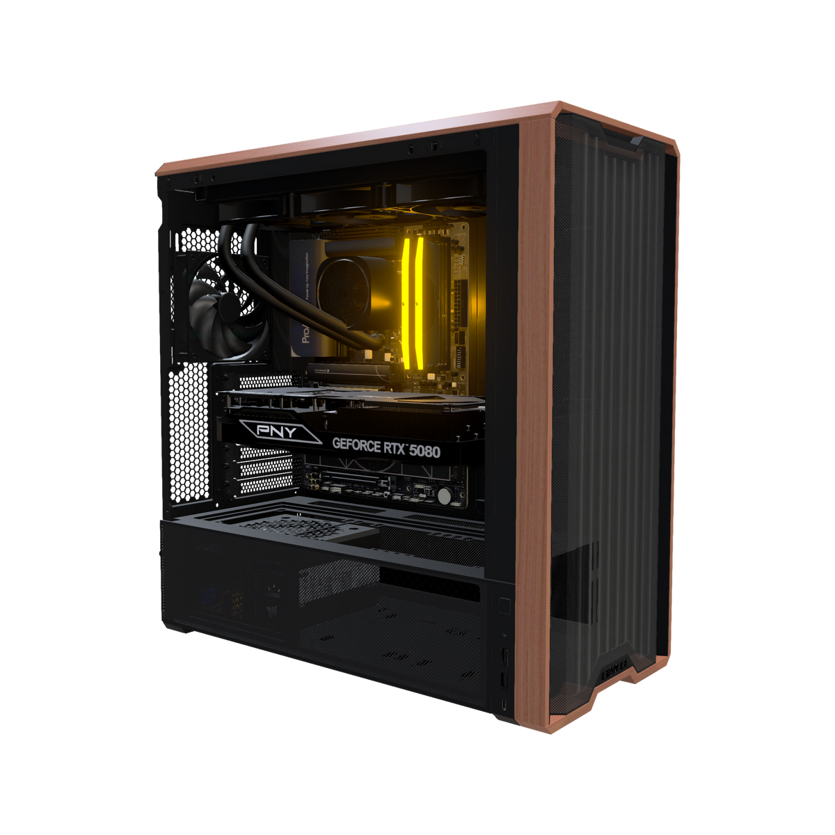 Workstation Creator Pro – 3D-Rendering schräg von vorne, RGB Orange