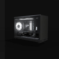 Workstation Compact – 3D rendering, front three-quarter view, RGB cool white