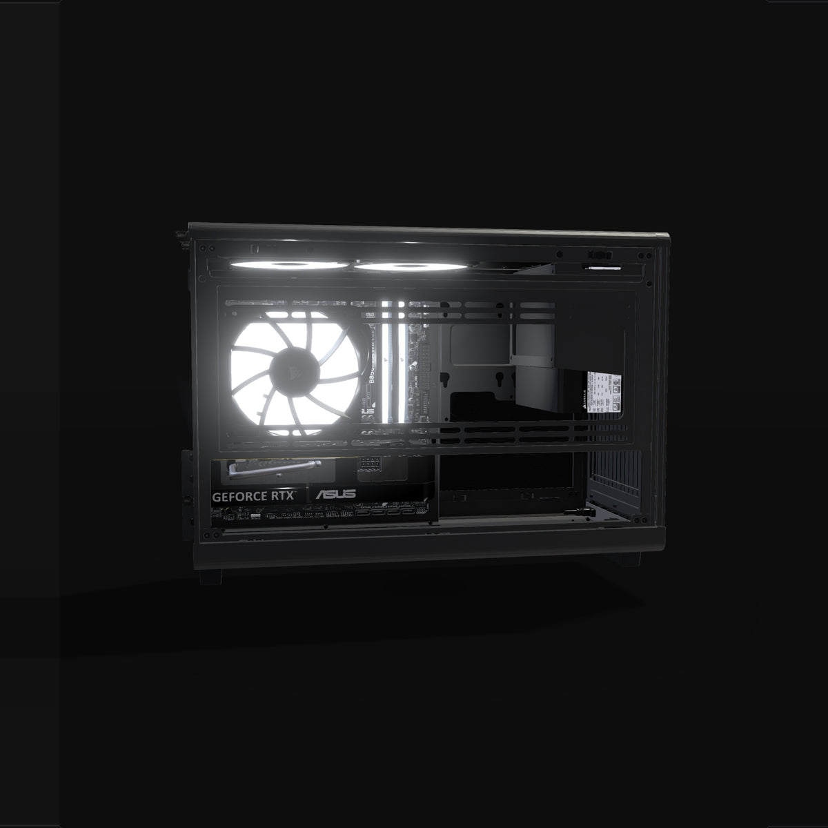 Workstation Compact – 3D rendering, side view, RGB cool white